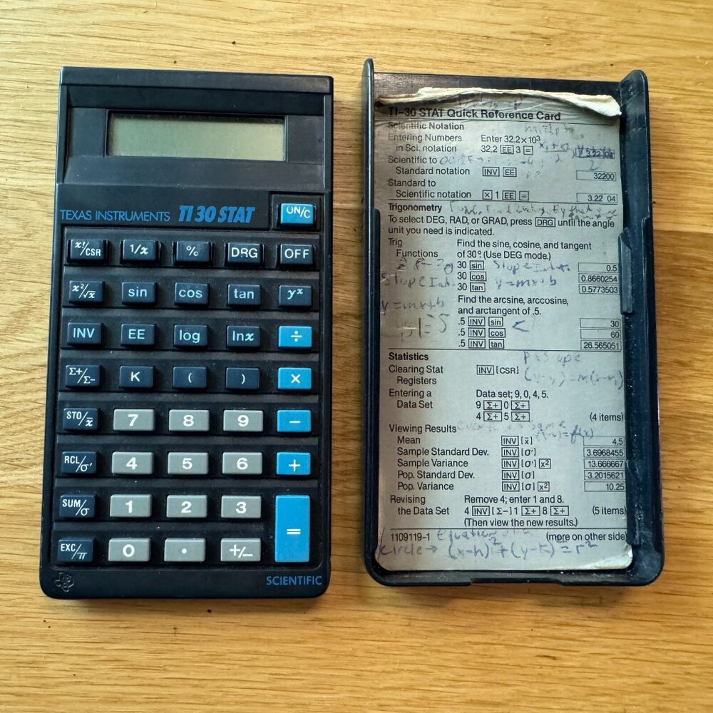 Vintage Texas Instruments TI-30 STAT Scientific Calculator w/Cover Circa 1987